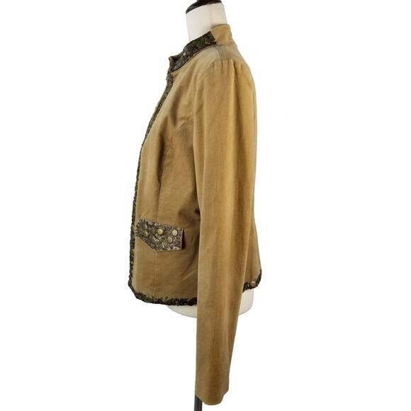 Michael Kors Brown Tan Lined Brushed Faux Suede Jacket Sequin Embellished 12 P - Picture 2 of 5